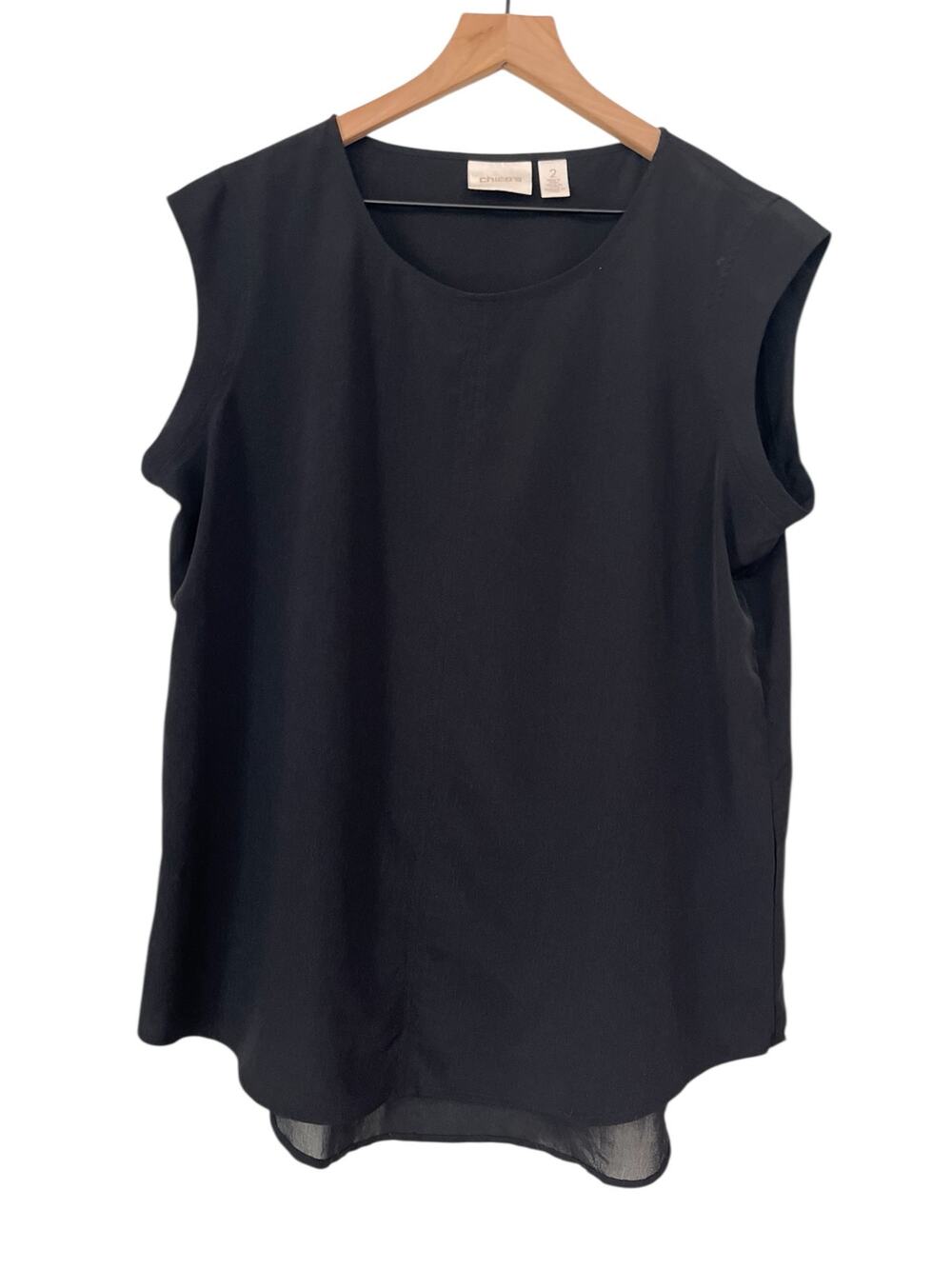 Chicos Womens Black Short Sleeve Blouse Chicos Size 2 Standard Size Large